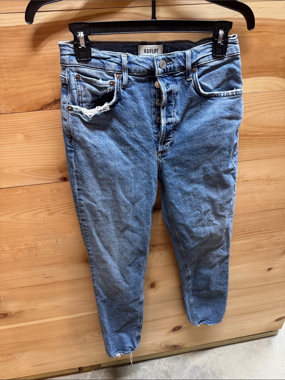 Agolde Men's Medium Blue Slim Denim Jeans with Button Fly